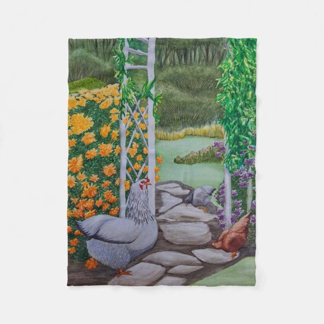 Manta Polar Pollos felices divertiéndose en el parque (Anverso)