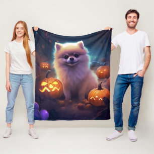 Manta Polar Pomerania de Halloween con calabazas aterradoras