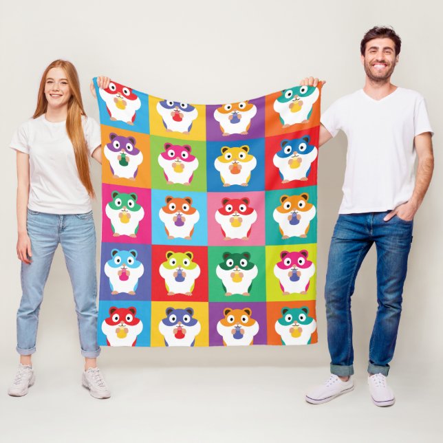 Manta Polar Pop Art Hamsters Fleece Blanket (In situ)