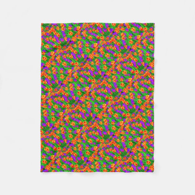 Manta Polar Pop Art Neon Tulips (Anverso)