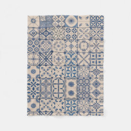 Manta Polar Portuguese Azulejo Tile Fleece Blanket – Cozy Blue