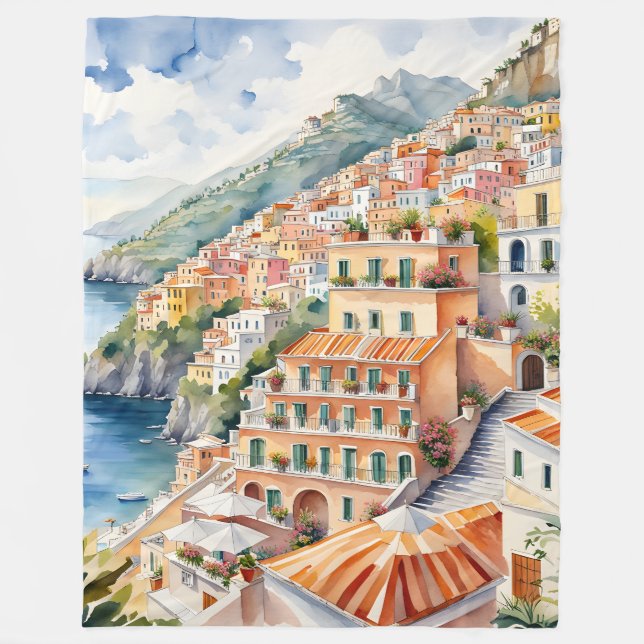 Manta Polar Positano: Acuarela Encanta la Costa Amalfitana de  (Anverso)