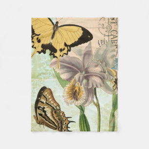 Manta Polar Postales antiguas con mariposas y flores