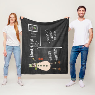 Manta Polar Postales de Chalkboard con un hombre de nieve ruso