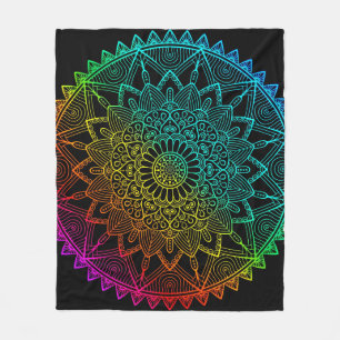 Manta Polar Póster de Mandala de Arcoíris Negro