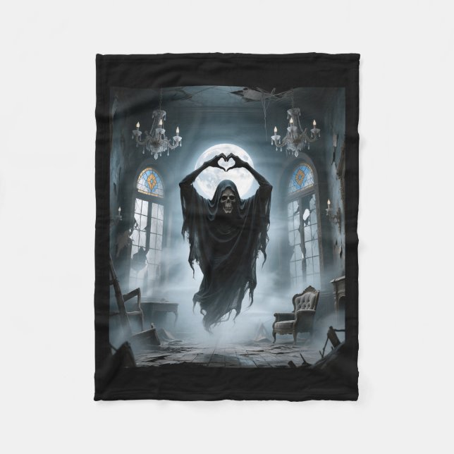 Manta Polar Póster de terror de fantasma divertido con corazón (Anverso)