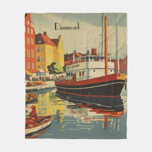 Manta Polar Póster de viaje vintage de Dinamarca personalizabl