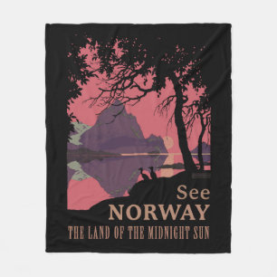 Manta Polar Póster Minimalista de Atardecer en Noruega - Fiord