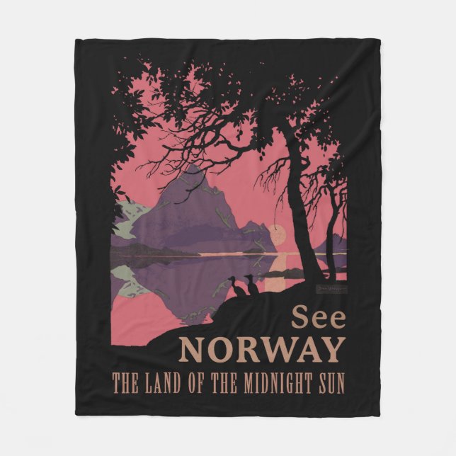 Manta Polar Póster Minimalista de Atardecer en Noruega - Fiord (Anverso)