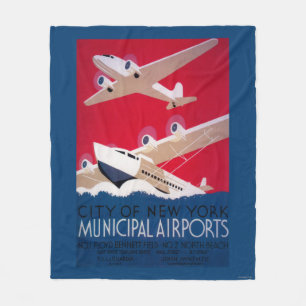Manta Polar Poster municipal del vintage del aeropuerto de New