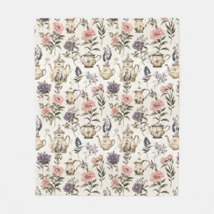 Manta Polar Potes y flores de té antiguas