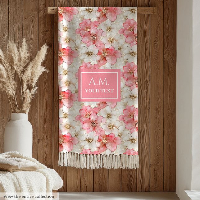 Manta Polar Powder Pink Flowers Elegant Monogram Blanket (Powder Pink Flowers Elegant Monogram Blanket)