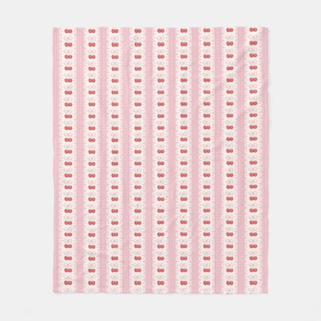 Manta Polar Preppy Cherry Stripes - Pink and Off White (Anverso)