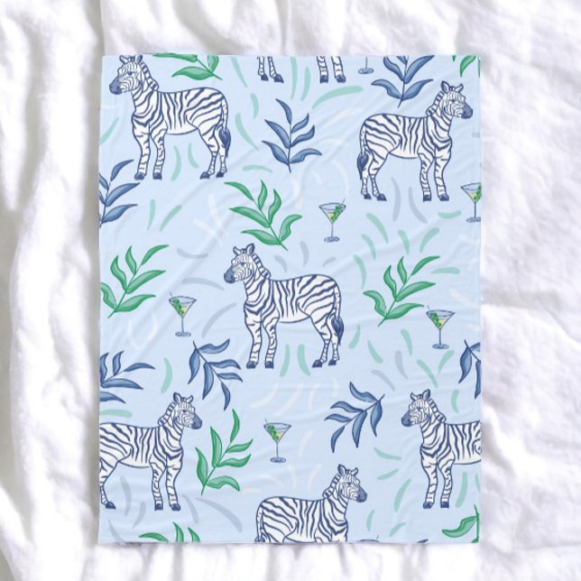 Manta Polar Preppy Classic Zebras y Martinis Blue (Subido por el creador)