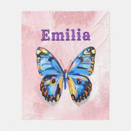 Manta Polar Preppy Personalizado de mariposa rosa azul persona