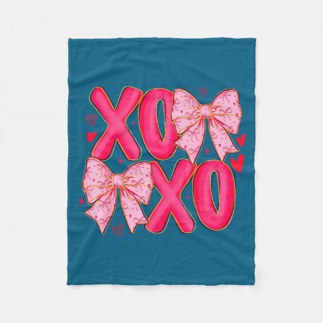 Manta Polar Preppy Xoxo Coquette Bow Hearts Valentine's Day Wo (Anverso)