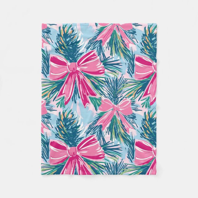 Manta Polar Pretty Pink Coquette Bow And Tree Sprig Pattern (Anverso)