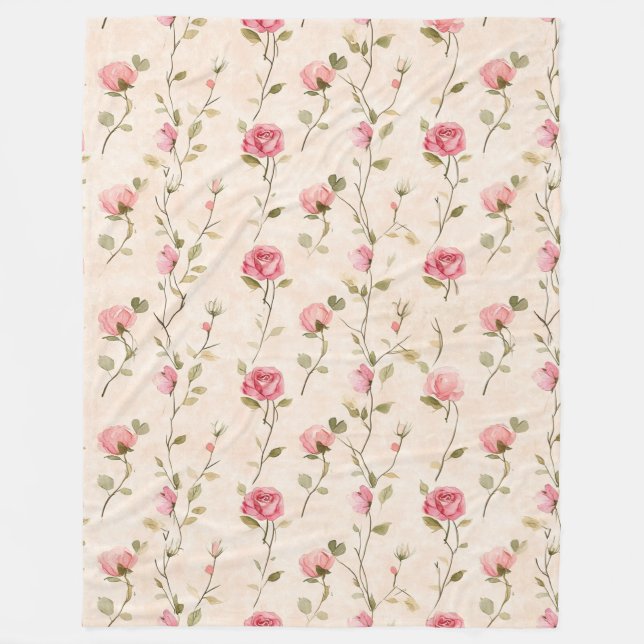 Manta Polar Pretty Pink Cream Roses Floral (Anverso)