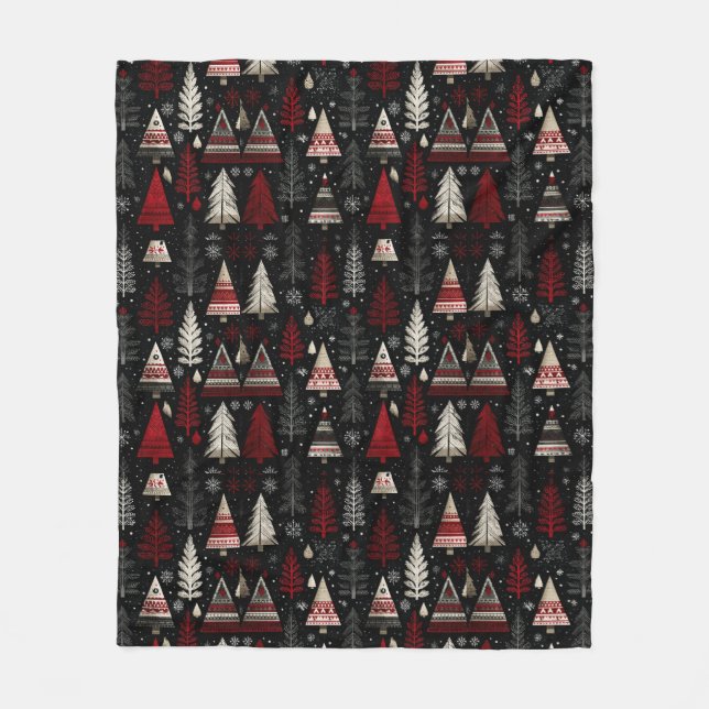 Manta Polar Pretty Red, Black White Christmas Trees (Anverso)