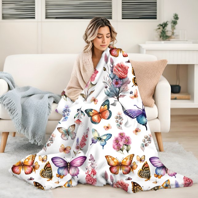 Manta Polar Pretty Watercolor Butterfly Floral Garden Pattern (Subido por el creador)