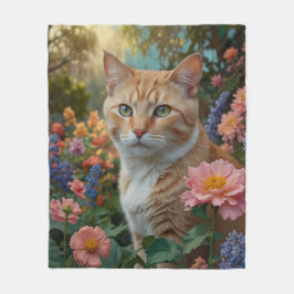 Manta Polar Pretty white orange cat in floral garden
