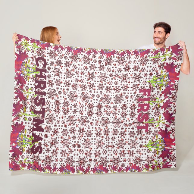 Manta Polar Primer invierno navideño copos de nieve magenta co (In situ)