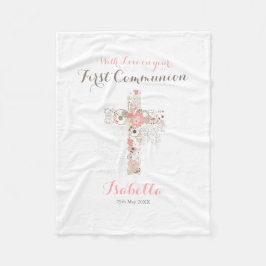 Manta Polar Primera comunión floral blanca nombre fleece bla