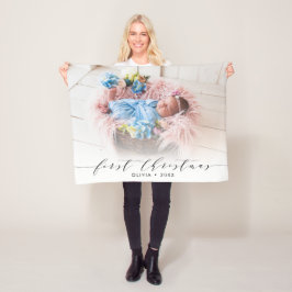 Manta Polar Primera foto moderna con letras de mano de Navidad