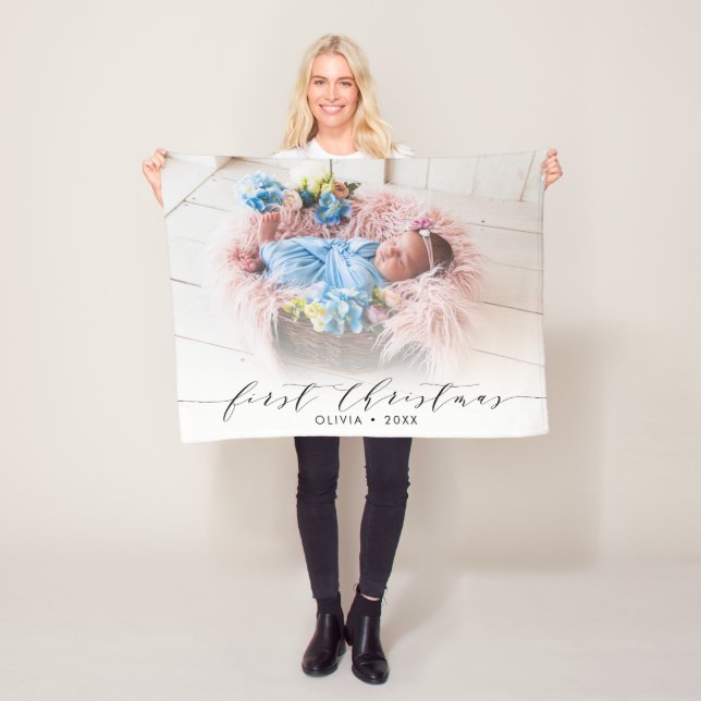 Manta Polar Primera foto moderna con letras de mano de Navidad (In situ)