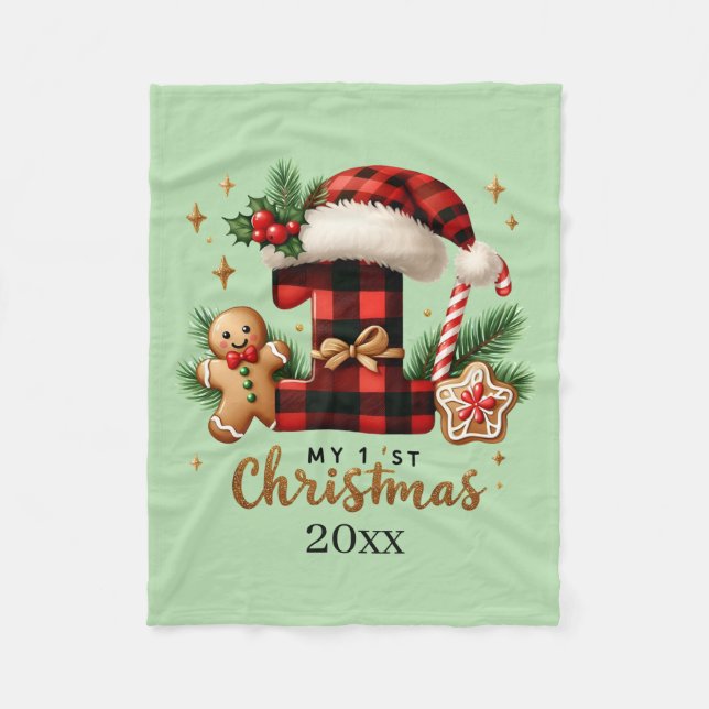 Manta Polar Primera Navidad agregar año bebé (Anverso)