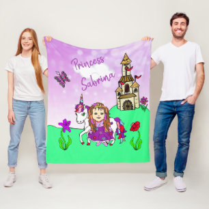 Manta Polar Princesa morada y unicornio personalizada