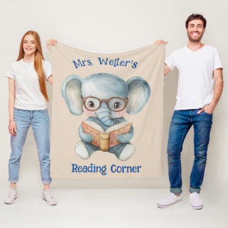 Manta Polar Profesor Personalizado Elefante Acuarela Leyendo