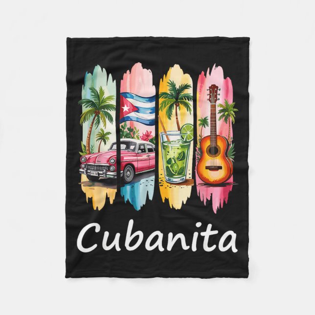 Manta Polar Proud Cubanita Cuban Flag Guitar Mojito Car Design (Anverso)