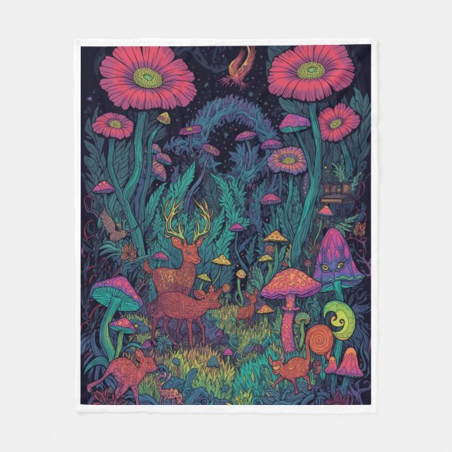 Manta Polar Psychedelic woodland fleece blanket (Anverso)