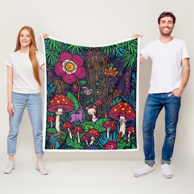 Manta Polar Psychedelic woodland fleece blanket (In situ)