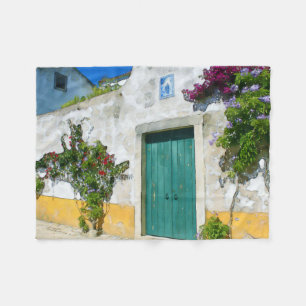 Manta Polar Puerta de madera verde color agua