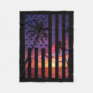 Manta Polar Puesta de sol en la playa de palmeras bandera vint