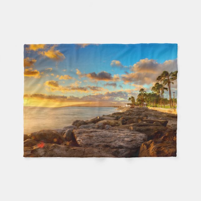 Manta Polar Puesta del sol del océano sobre las rocas y la (Frente (Horizontal))