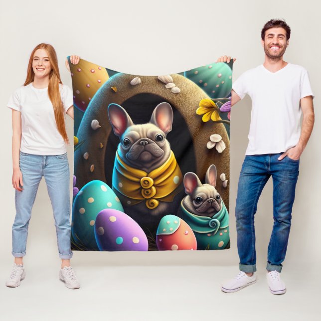 Manta Polar Pug Adorable con Huevos de Pascua Festividad y Cut (In situ)