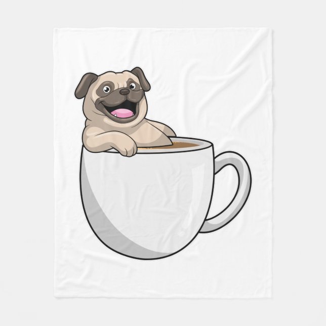 Manta Polar Pug con taza de café (Anverso)