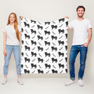 Manta Polar Pug de dibujos animados negro con patrón del nombr