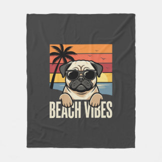 Manta Polar Pug de Perro Vibraciones de la Playa Puesta del So