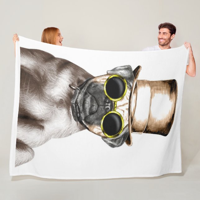 Manta Polar Pug De Vapor Realmente Cuidado Con Gafas (In situ)
