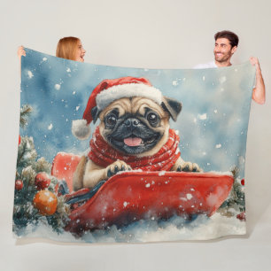 Manta Polar Pug Dog en la manga deja que nieve Navidades
