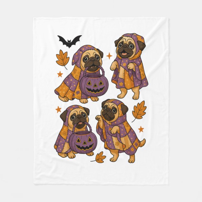 Manta Polar Pug Dog Ghost Halloween Spooky (Anverso)
