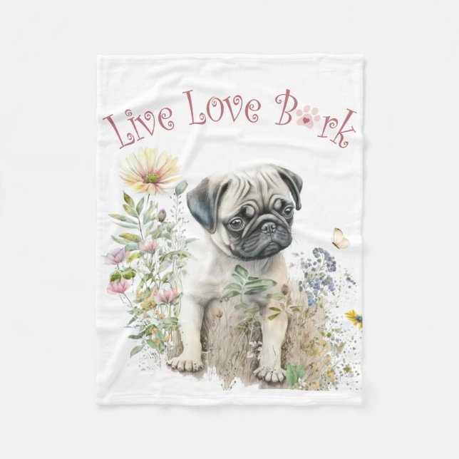 Manta Polar Pug Dog Mom Floral (Anverso)
