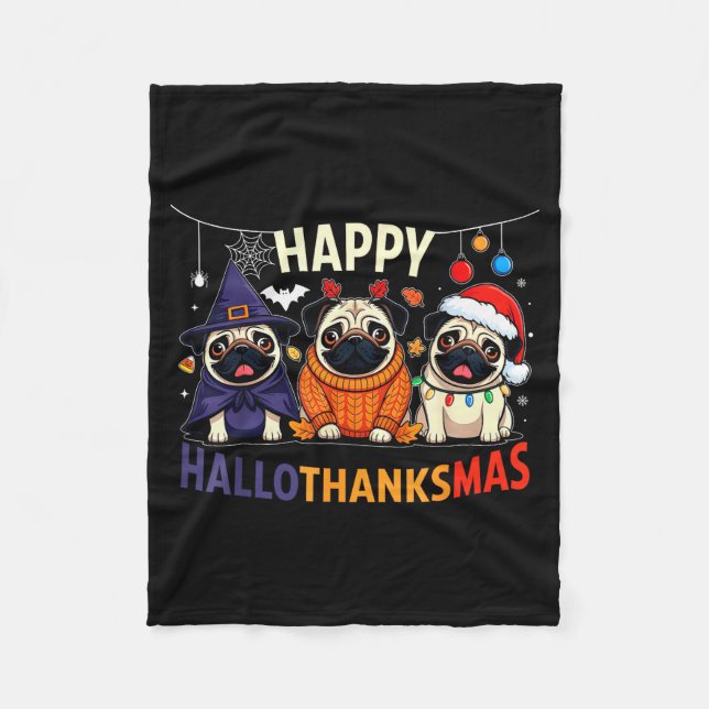 Manta Polar Pug Halloween Thanksgiving Christmas Happy Halloth (Anverso)