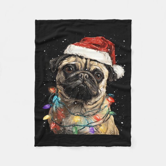 Manta Polar Pug Navideño Adorable (Anverso)