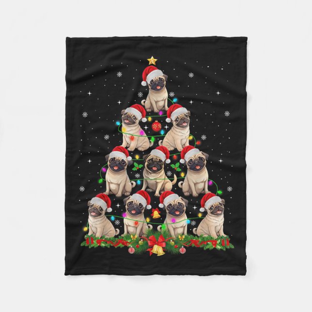 Manta Polar Pug Santa Hat Christmas Tree Lights Xmas Pugmas Do (Anverso)