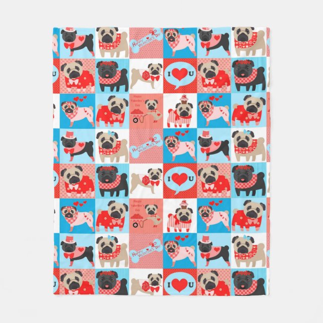 Manta Polar Pug Valentine Quilt (Anverso)